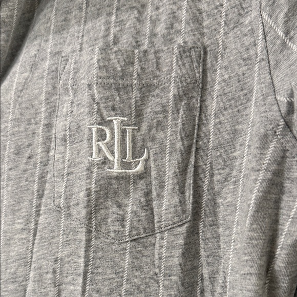 Lauren Ralph Lauren Nightgown Sleep Shirt Gray White Embroidered Logo Sz Medium - Picture 2 of 7